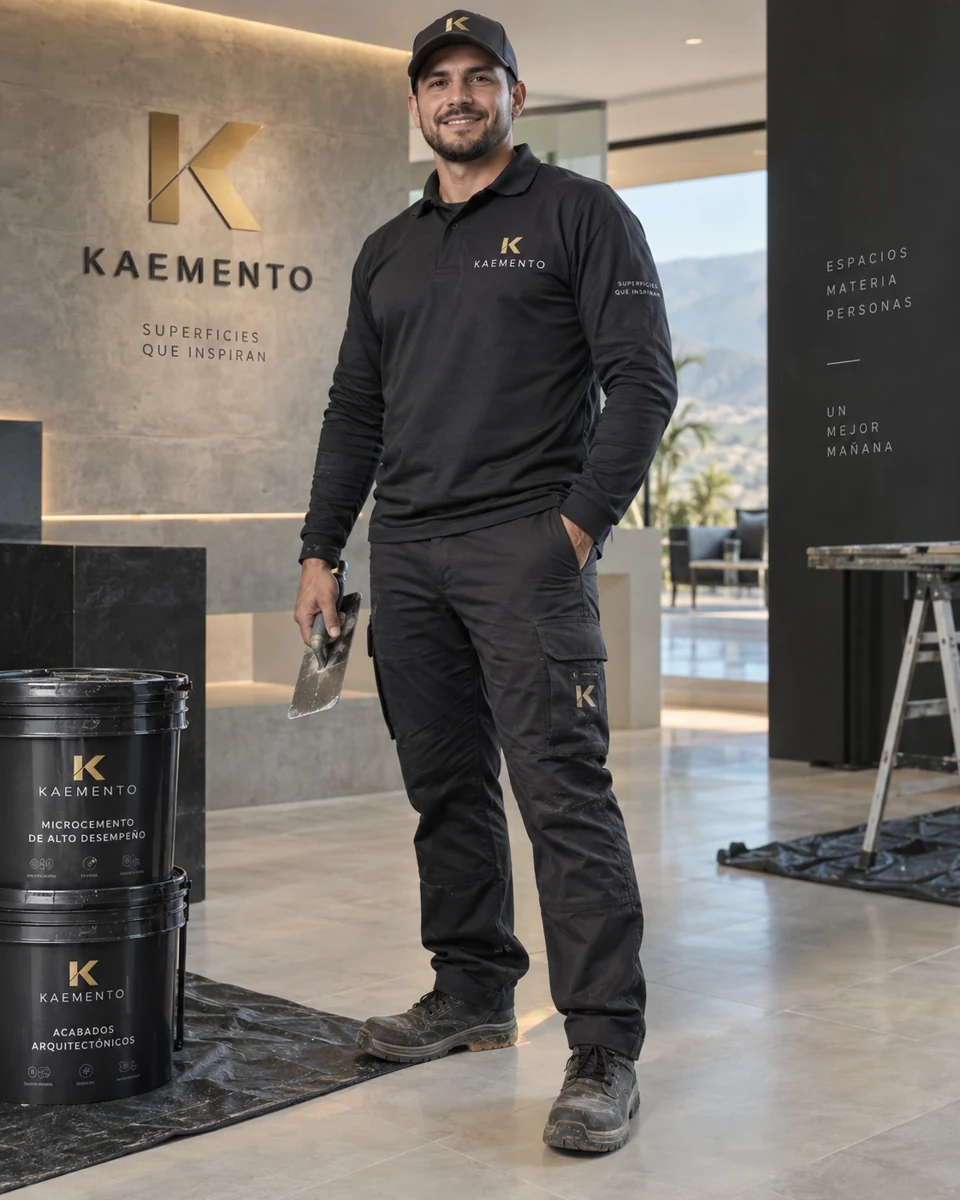 Aplicación en obra · uniforme negro KAEMENTO con K dorada