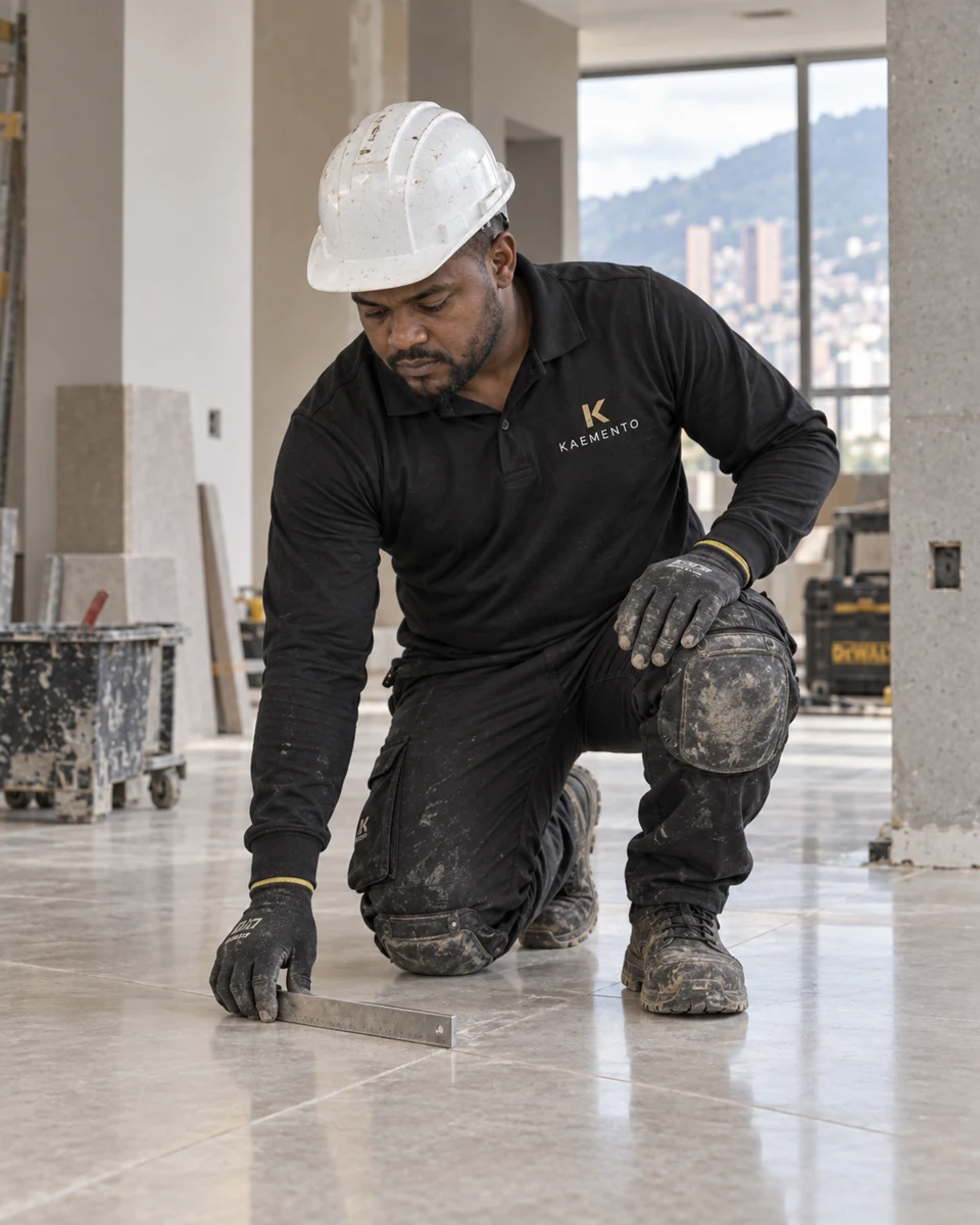 Oficio y detalle · polo negro KAEMENTO, K dorada y casco